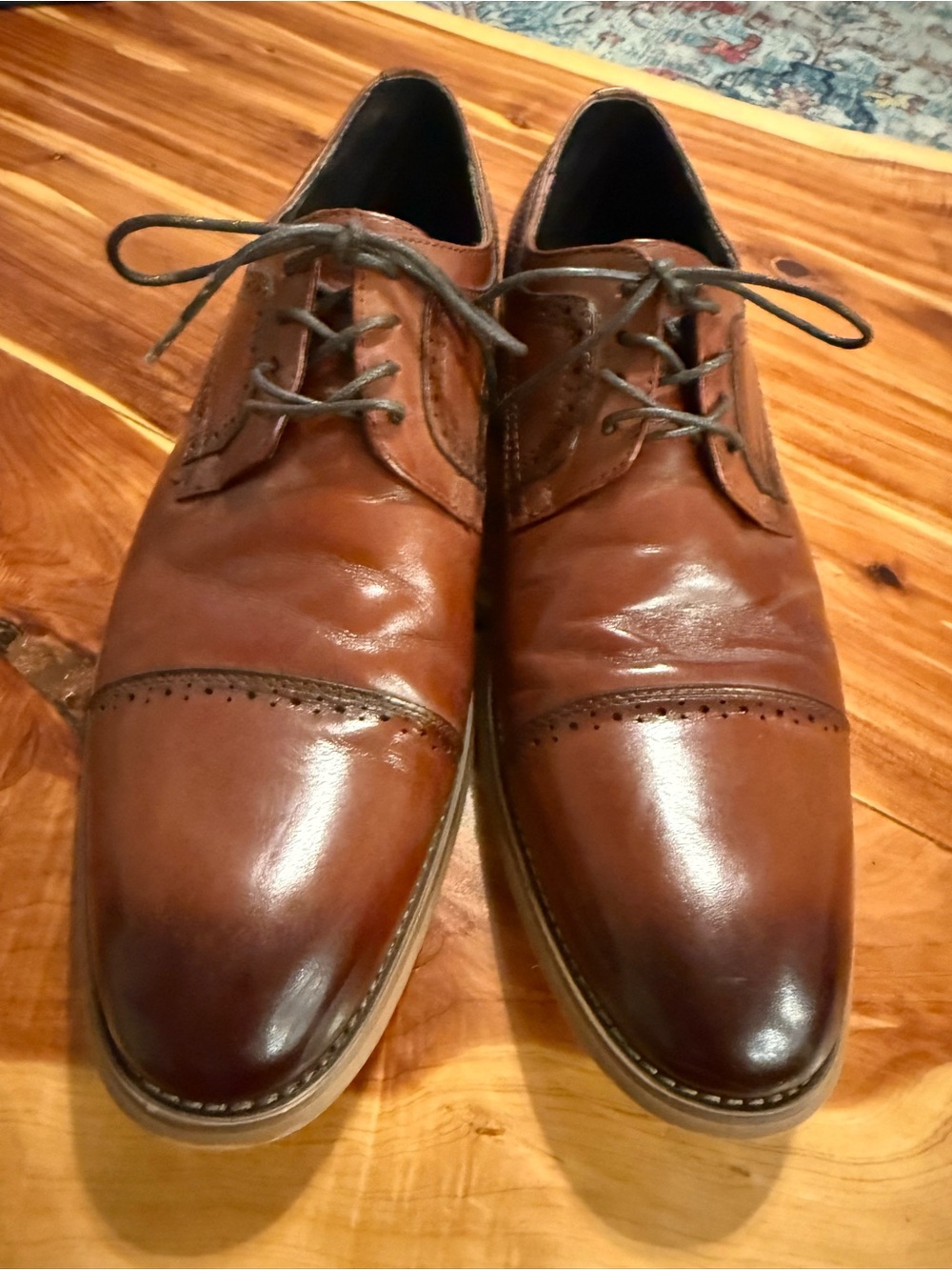 Stacy Adams Dickinson Cap Toe Oxford Cognac Leather Brogue Dress Shoes 10.5 EUC